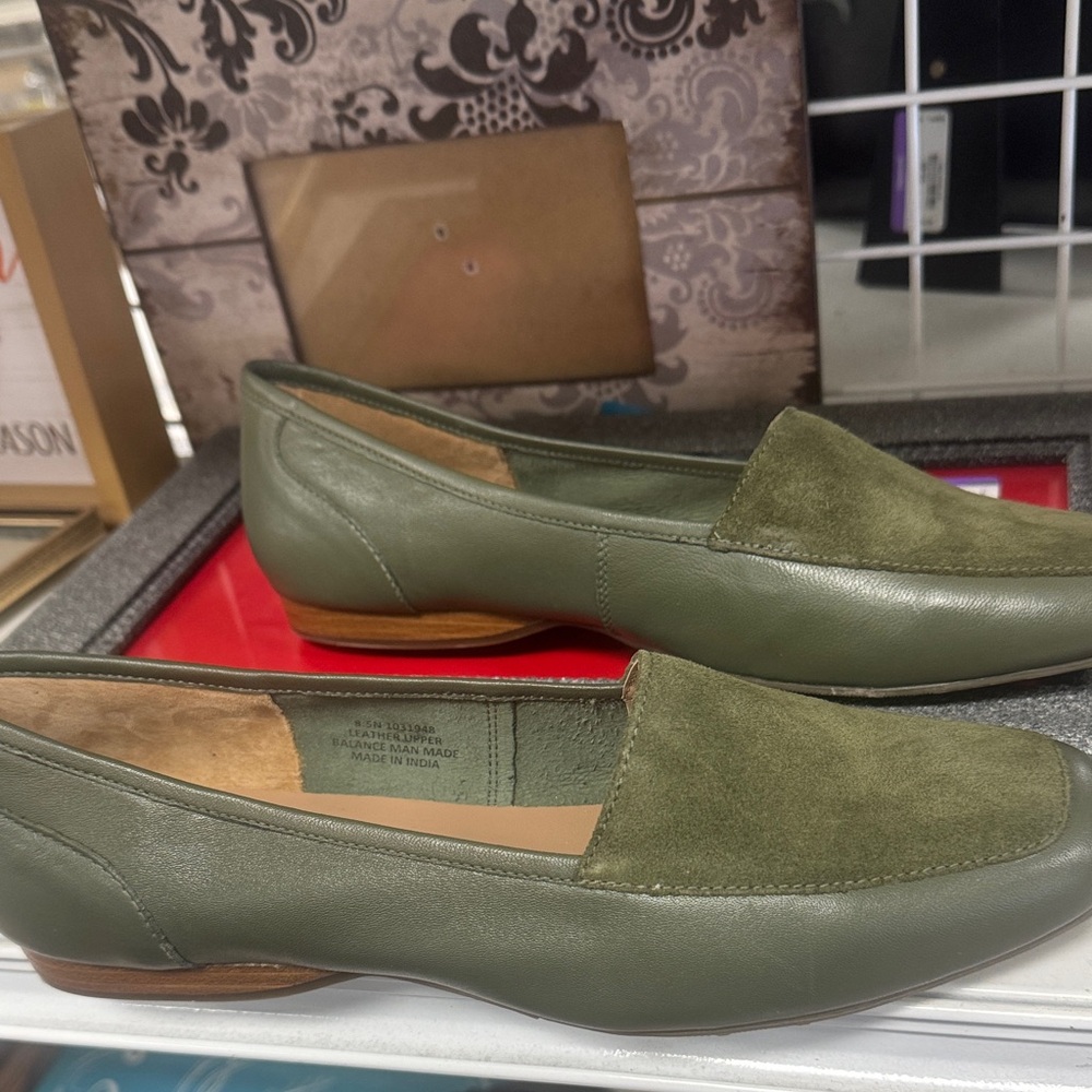 Array Sage Green Leather Loafers